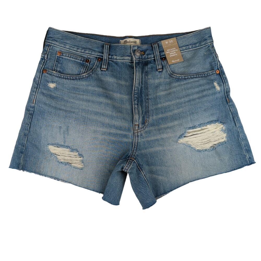 NWT Madewell Relaxed Mid-length Denim Shorts Distressed - Women's Size 30